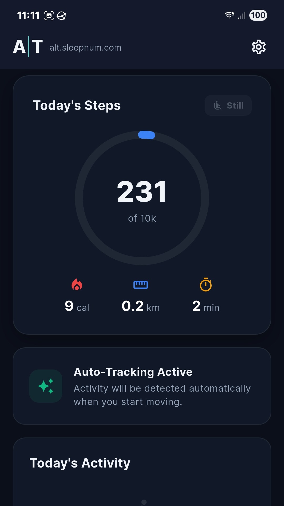A|T Sleep activity screen